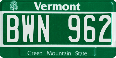 VT license plate BWN962