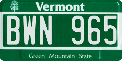 VT license plate BWN965