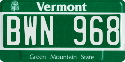 VT license plate BWN968