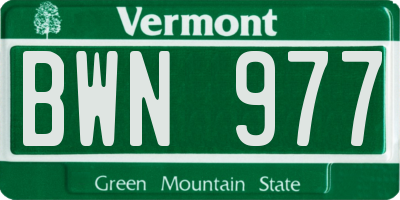 VT license plate BWN977