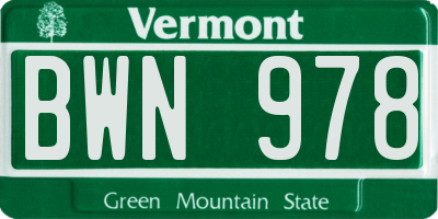 VT license plate BWN978