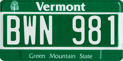 VT license plate BWN981