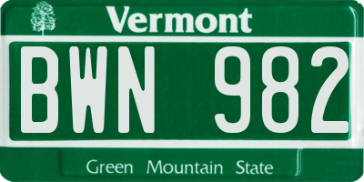 VT license plate BWN982