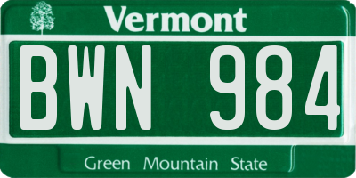 VT license plate BWN984