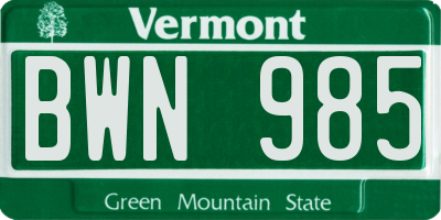 VT license plate BWN985