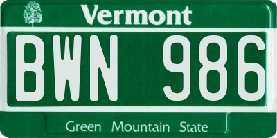 VT license plate BWN986
