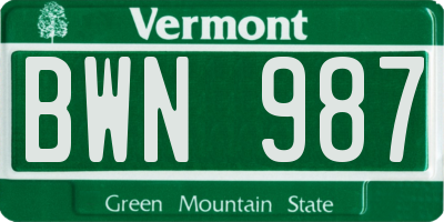 VT license plate BWN987