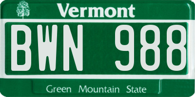 VT license plate BWN988