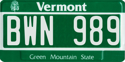 VT license plate BWN989