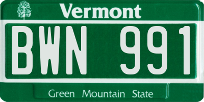 VT license plate BWN991