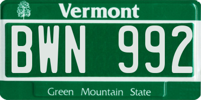 VT license plate BWN992