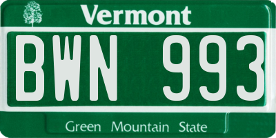 VT license plate BWN993
