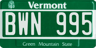 VT license plate BWN995