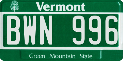 VT license plate BWN996