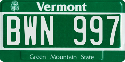 VT license plate BWN997