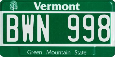 VT license plate BWN998