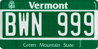 VT license plate BWN999