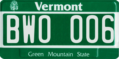 VT license plate BWO006