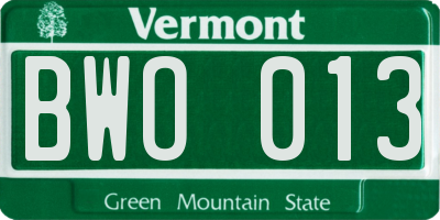 VT license plate BWO013