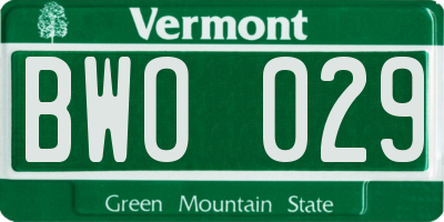 VT license plate BWO029