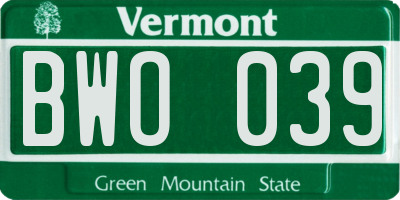 VT license plate BWO039