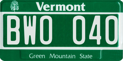 VT license plate BWO040