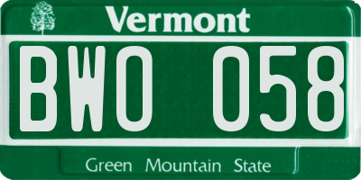 VT license plate BWO058