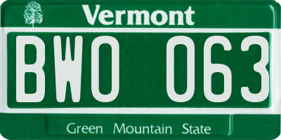 VT license plate BWO063