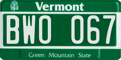 VT license plate BWO067