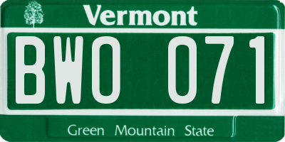 VT license plate BWO071