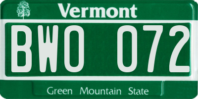 VT license plate BWO072