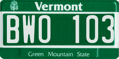 VT license plate BWO103