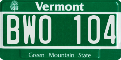 VT license plate BWO104