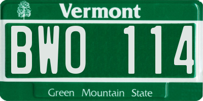 VT license plate BWO114