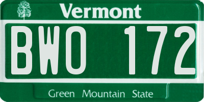 VT license plate BWO172