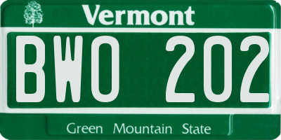 VT license plate BWO202