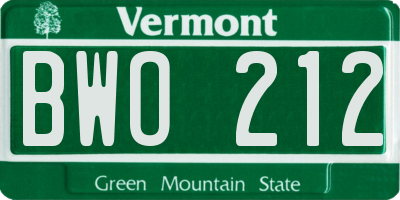 VT license plate BWO212