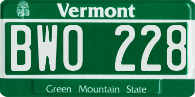 VT license plate BWO228