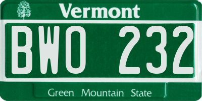 VT license plate BWO232