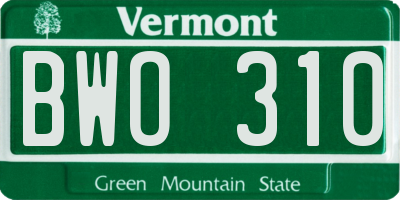 VT license plate BWO310