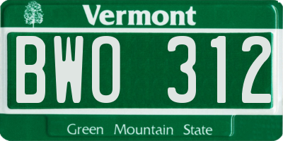 VT license plate BWO312
