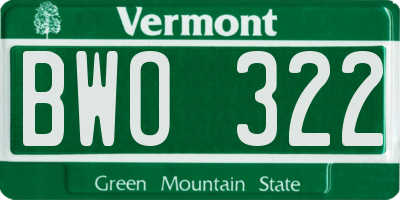 VT license plate BWO322