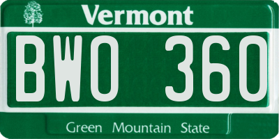 VT license plate BWO360