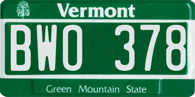VT license plate BWO378