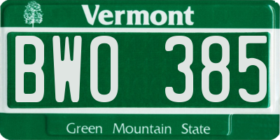 VT license plate BWO385