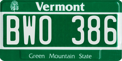 VT license plate BWO386