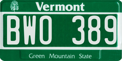 VT license plate BWO389