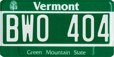 VT license plate BWO404