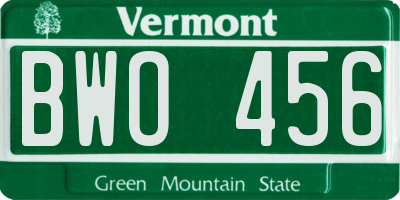 VT license plate BWO456
