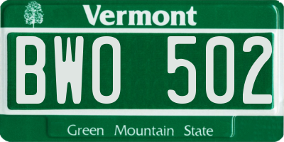 VT license plate BWO502